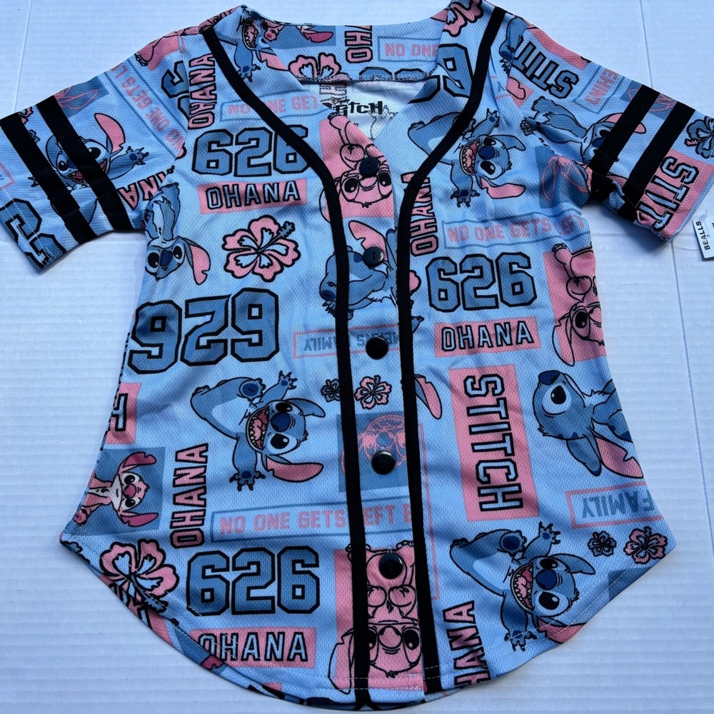 Disney Stitch Kids Button Down Shirt - Blue and Pink